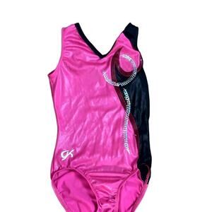 GK Elite Pink and Black Gymnastics Leotard with Rhinestone Design